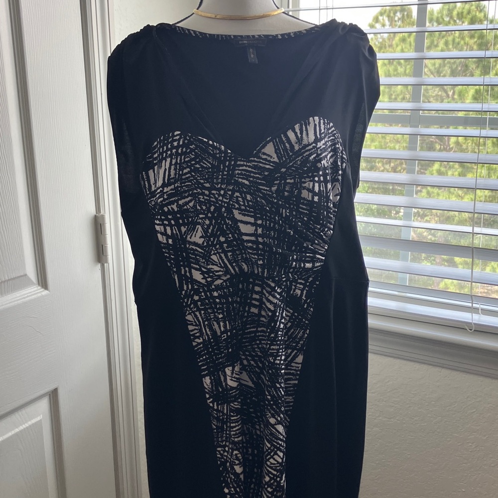 BCBGMaxAzria Black Dress with White Graphic Front Panel